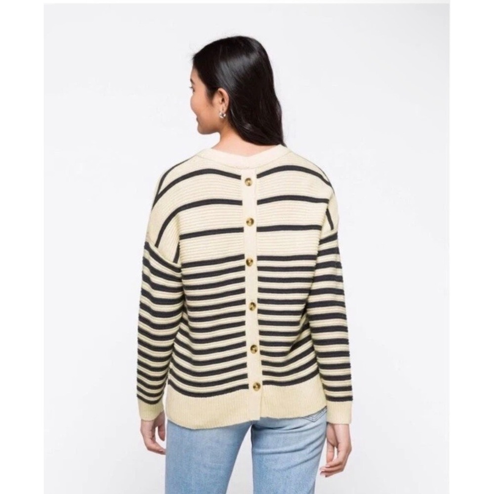 Madewell Greensboro Button Back Striped Coastal Nautical Sweater Oversized XXS